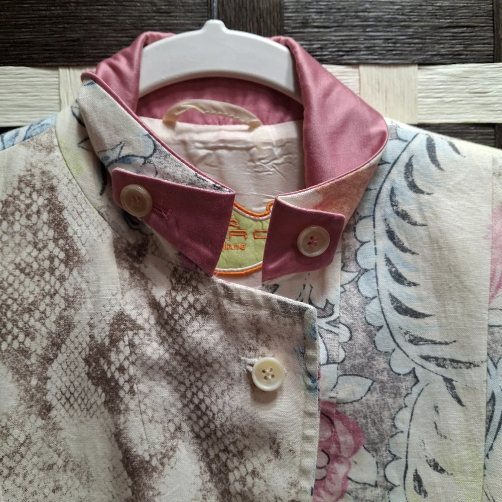 Vintage Etro Milano Floral Print Paisley Linen Blazer Women Size 8US / 44IT - Picture 8 of 16